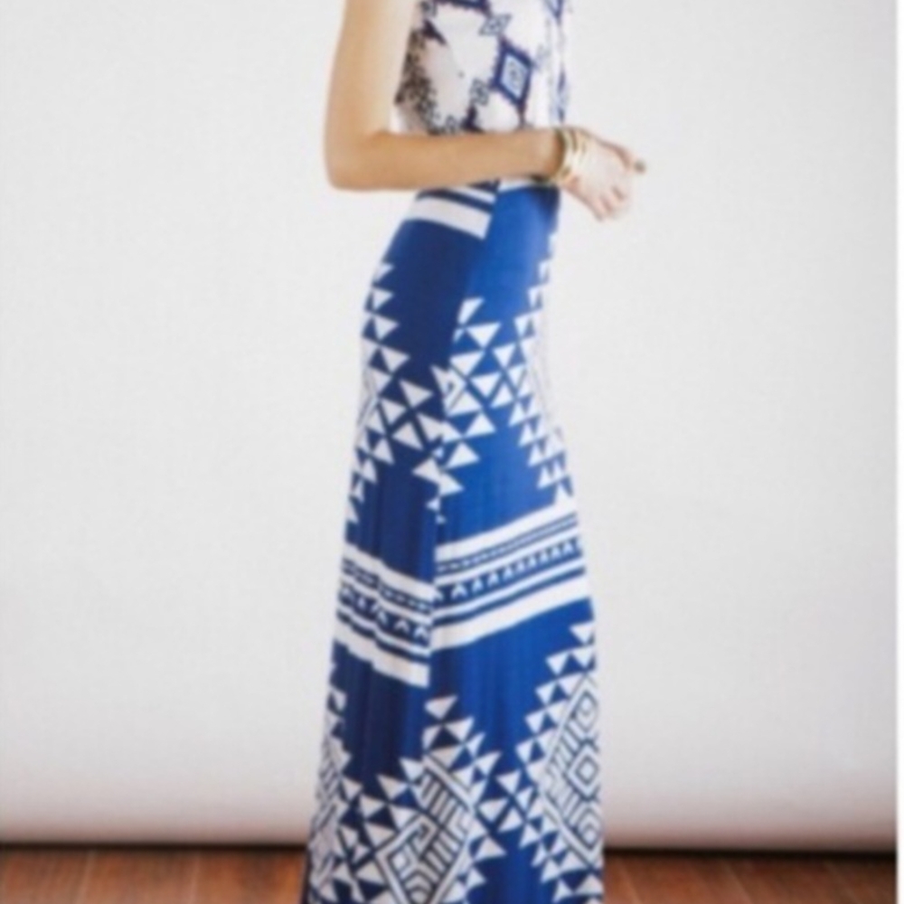 Fantastic Fawn BellanBlue Boho Blue White Geometric Design Maxi Skirt NWT Small - Picture 2 of 7